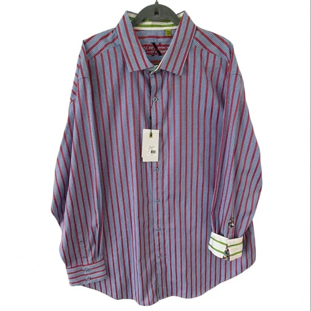 Robert Graham Mens XXL‎ X Collection Red Blue Gingham Striped Button Down Shirt